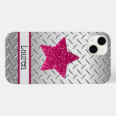 Gepersonaliseerde Roze Glitter Star op Metallic Case-Mate iPhone Case (Achterkant (horizontaal))