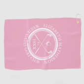 Gepersonaliseerde Roze Golf Club Naam Golfhanddoek (Horizontaal)