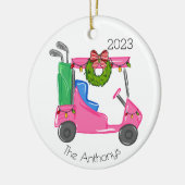 Gepersonaliseerde Roze Golfkar Kerstverlichting Keramisch Ornament (Links)