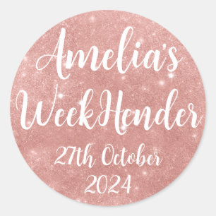 Gepersonaliseerde Roze Gouden Glitter Effect Stick Ronde Sticker
