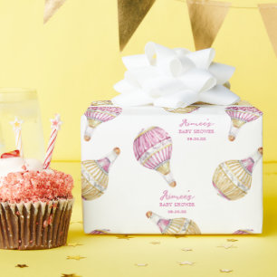 Gepersonaliseerde roze gouden heteluchtballonnen cadeaupapier