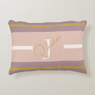 Gepersonaliseerde Roze Gouden Streep Monogram Chic Accent Kussen