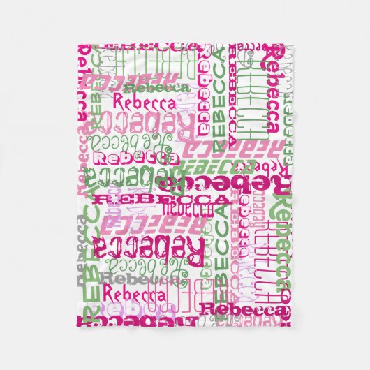 Gepersonaliseerde Roze/Groene Custom Name Collage Fleece Deken (Voorkant)