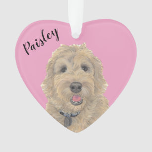 Gepersonaliseerde Roze Hart Abrikoos Gouden Doodle Ornament