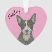 Gepersonaliseerde Roze Hart Blauwe Cattledog Heele Ornament (voorkant)