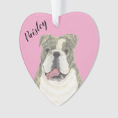 Gepersonaliseerde Roze Hart Brindle Engelse Bulldo Ornament (voorkant)