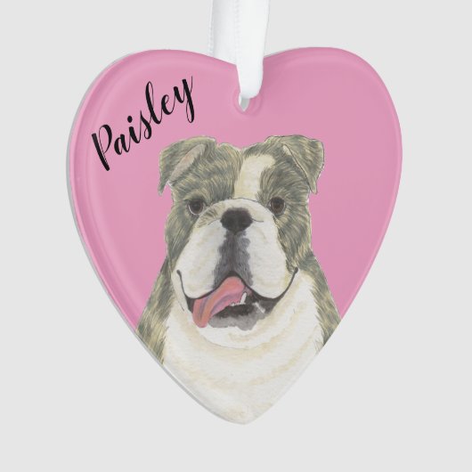 Gepersonaliseerde Roze Hart Brindle Engelse Bulldo Ornament (voorkant)