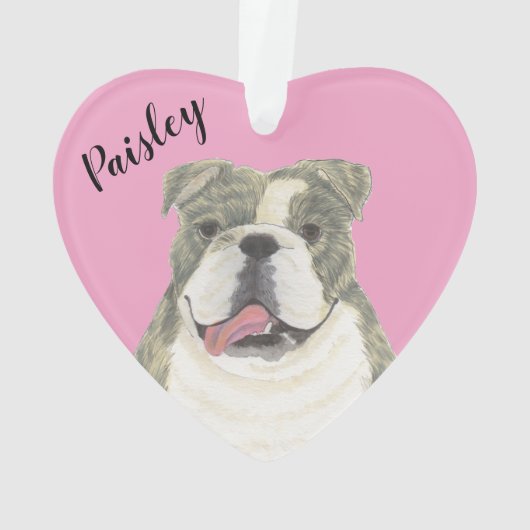 Gepersonaliseerde Roze Hart Brindle Engelse Bulldo Ornament (achterkant)
