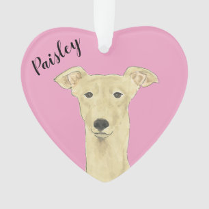 Gepersonaliseerde roze hart Fawn Greyhound Ornament