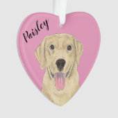 Gepersonaliseerde Roze Hart Gele Labrador Ornament (voorkant)
