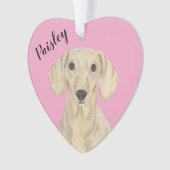 Gepersonaliseerde Roze Hart Glad Cream Dachshund Ornament (voorkant)