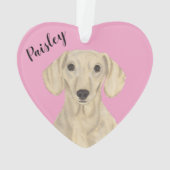 Gepersonaliseerde Roze Hart Glad Cream Dachshund Ornament (achterkant)