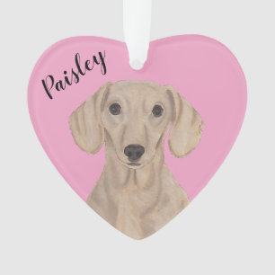 Gepersonaliseerde Roze Hart Glad Rood Dachshund Ornament