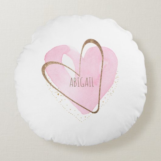Gepersonaliseerde Roze Hart Glam White Girl's Rond Kussen (Voorkant)