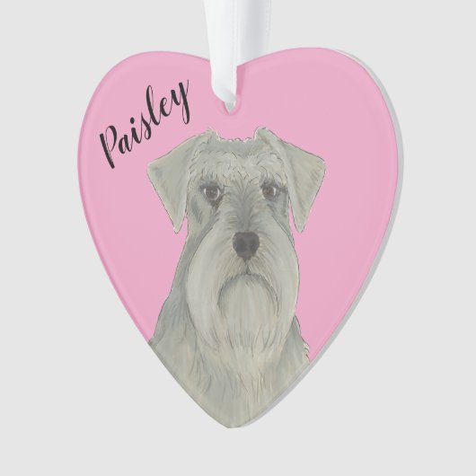 Gepersonaliseerde Roze Hart Grijs Zilver Schnauzer Ornament (voorkant)