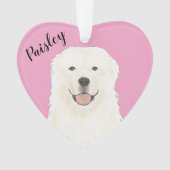 Gepersonaliseerde Roze Hart Grote Pyreneeën Hond Ornament (voorkant)