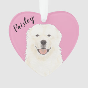 Gepersonaliseerde Roze Hart Grote Pyreneeën Hond Ornament