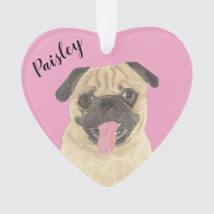Gepersonaliseerde Roze Hart Pug Ornament