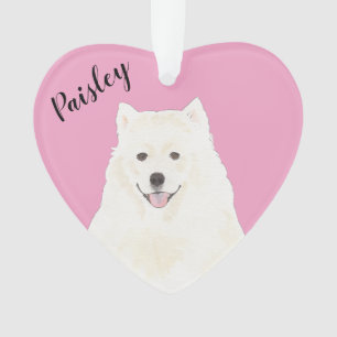 Gepersonaliseerde Roze Hart Samoyed Eskimo Hond Ornament