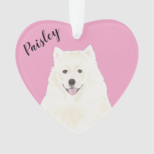 Gepersonaliseerde Roze Hart Samoyed Eskimo Hond Ornament (voorkant)