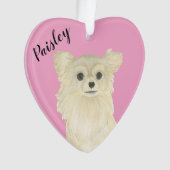 Gepersonaliseerde Roze Hart Tan Lang Haired Chihua Ornament (voorkant)