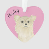 Gepersonaliseerde Roze Hart Tan Lang Haired Chihua Ornament (achterkant)