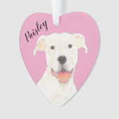 Gepersonaliseerde Roze Hart Wit Pitbull Staffy Ornament (voorkant)