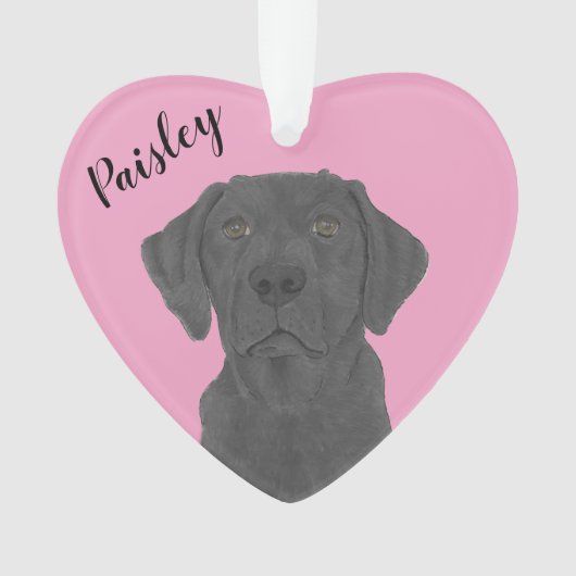 Gepersonaliseerde roze hart zwart labrador ornament (voorkant)