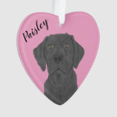 Gepersonaliseerde roze hart zwart labrador ornament (voorkant)
