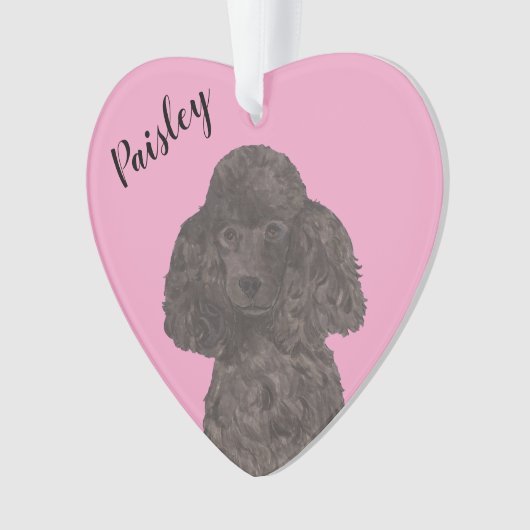 Gepersonaliseerde roze hart zwart poedel ornament (voorkant)