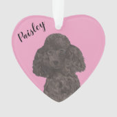 Gepersonaliseerde roze hart zwart poedel ornament (voorkant)