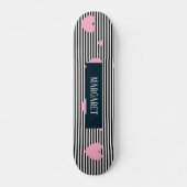 Gepersonaliseerde roze harten en strepen skateboard (Voorkant)