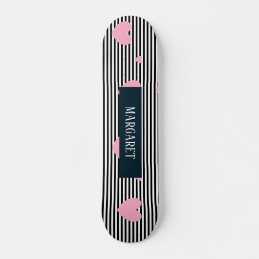 Gepersonaliseerde roze harten en strepen skateboard (Voorkant)
