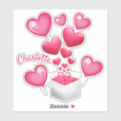 Gepersonaliseerde roze harten sticker (Vel)