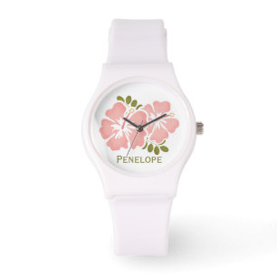 Gepersonaliseerde roze hibiscus horloge