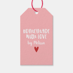 Gepersonaliseerde roze homemade met liefdeshart cadeaulabel
