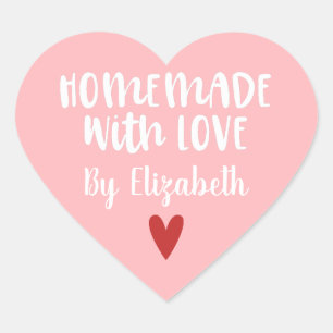 Gepersonaliseerde roze homemade met liefdeshartsti hart sticker