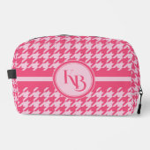 Gepersonaliseerde Roze Houndstooth Monogram Initia Toilettasje (Voorkant)