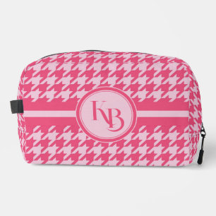 Gepersonaliseerde Roze Houndstooth Monogram Initia Toilettasje