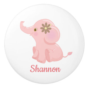 Gepersonaliseerde Roze Jungle Dieren Olifant Babyk Keramische Knop