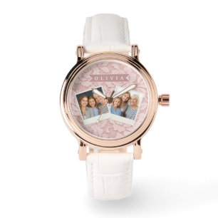 Gepersonaliseerde Roze Kant Bloemige Romantische Horloge