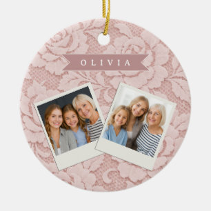 Gepersonaliseerde Roze Kant Bloemige Romantische Keramisch Ornament