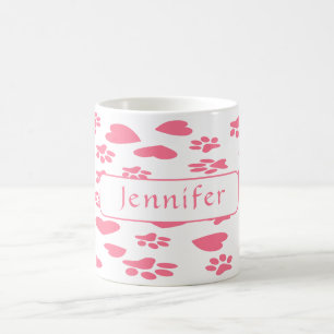 Gepersonaliseerde Roze Kat Paw Prints Pas Naam aan Koffiemok
