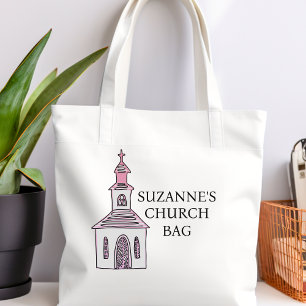 Gepersonaliseerde Roze Kerktas, Kruiskapel Tote Bag