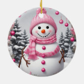 Gepersonaliseerde roze kerst sneeuwman keramisch ornament (Achterkant)