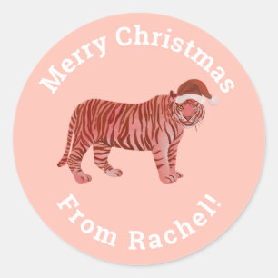 Gepersonaliseerde roze kerstkerstkerstkerstkerstke ronde sticker