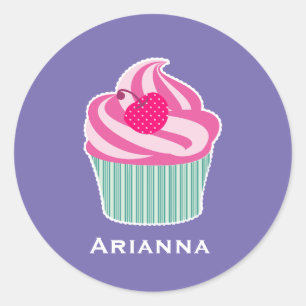 Gepersonaliseerde roze koekje wi poladots kerry ronde sticker