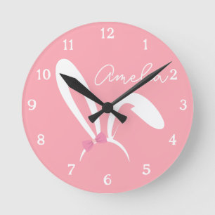 Gepersonaliseerde Roze Konijn Kinderkamer Klok Moo