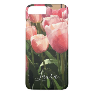 Gepersonaliseerde roze koraal tulpen 	iPhone 8 plus / 7 plus hoesje