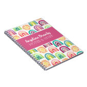 Gepersonaliseerde Roze Leuke Regenboog & Zonnen Ki Notitieboek (Rechterzijde)